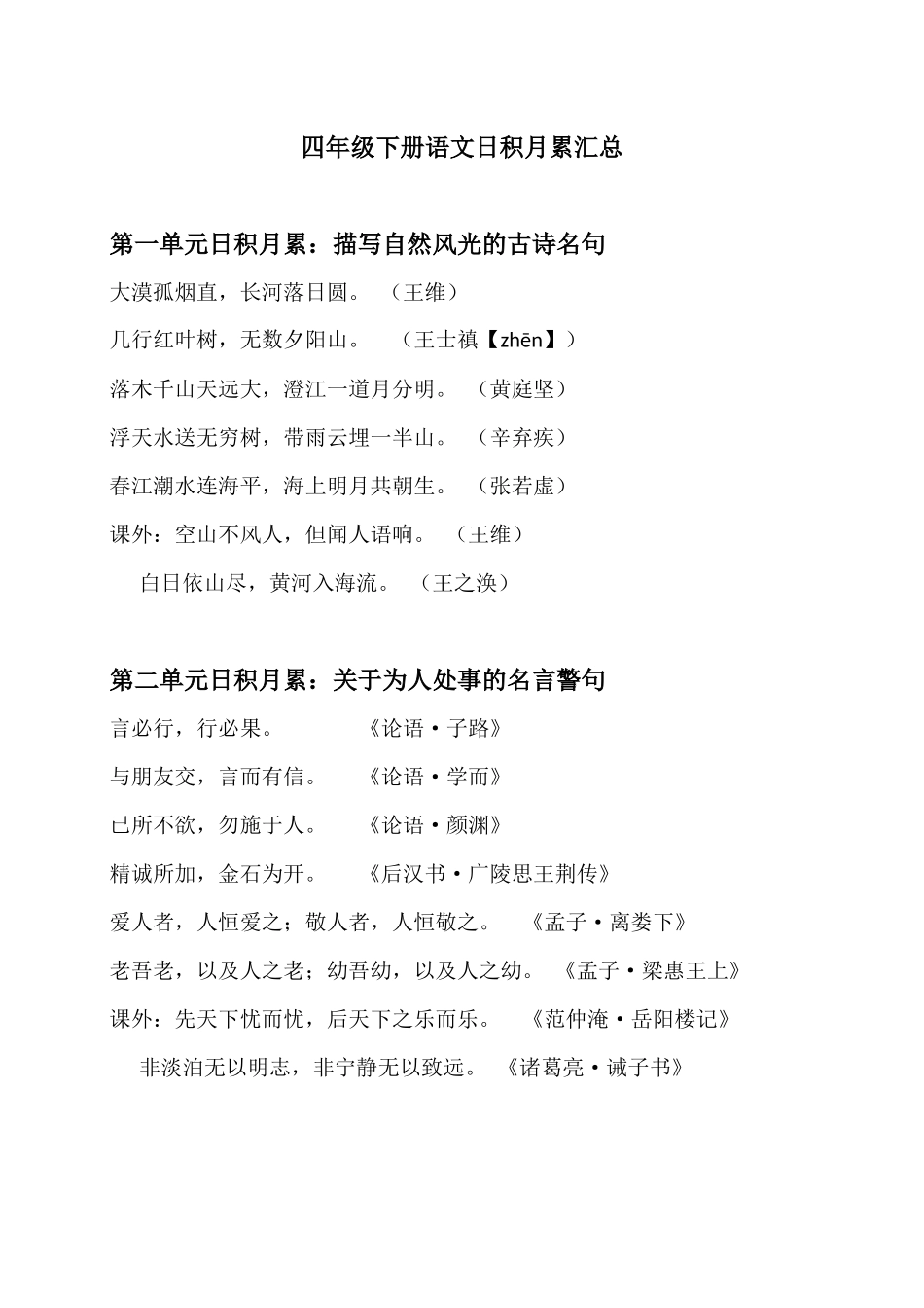 四年级下册语文日积月累汇总_第1页