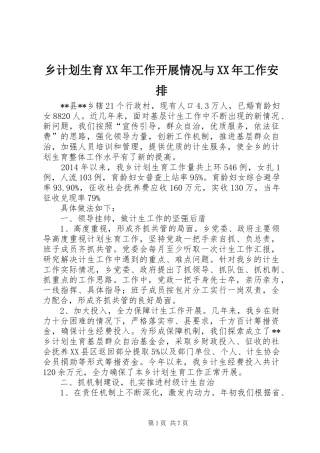 乡计划生育XX年工作开展情况与XX年工作安排 