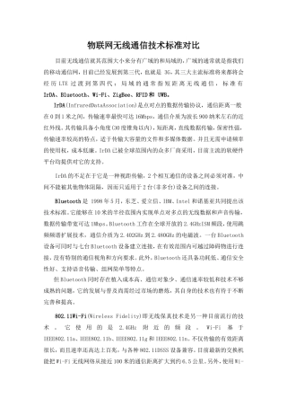 物联网无线通信技术标准对比