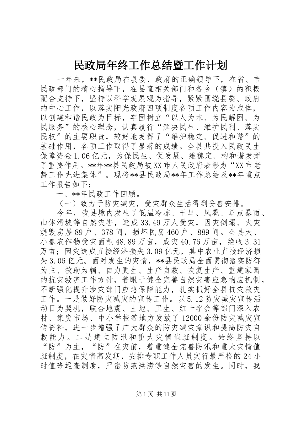 民政局年终工作总结暨工作计划 _第1页