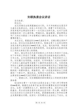 妇联执委会议讲话