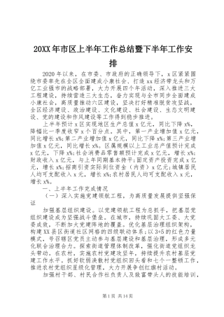 20XX年市区上半年工作总结暨下半年工作安排