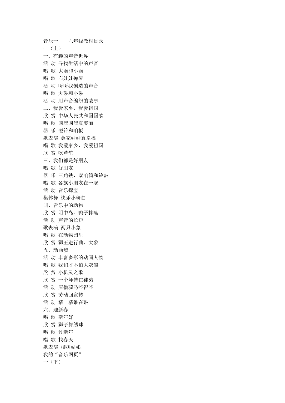 小学音乐各年级目录_第1页