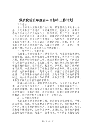 煤质化验班年度奋斗目标和工作计划 