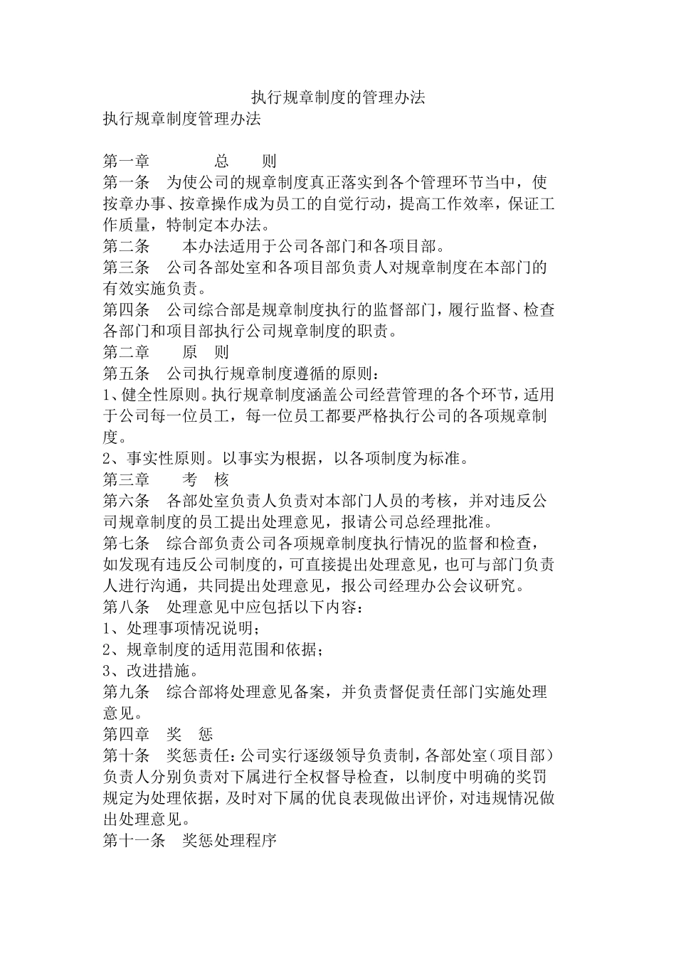 执行规章制度的管理办法_第1页
