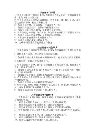 综合管理部部门职能及岗位职责