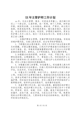 XX年主管护师工作计划 