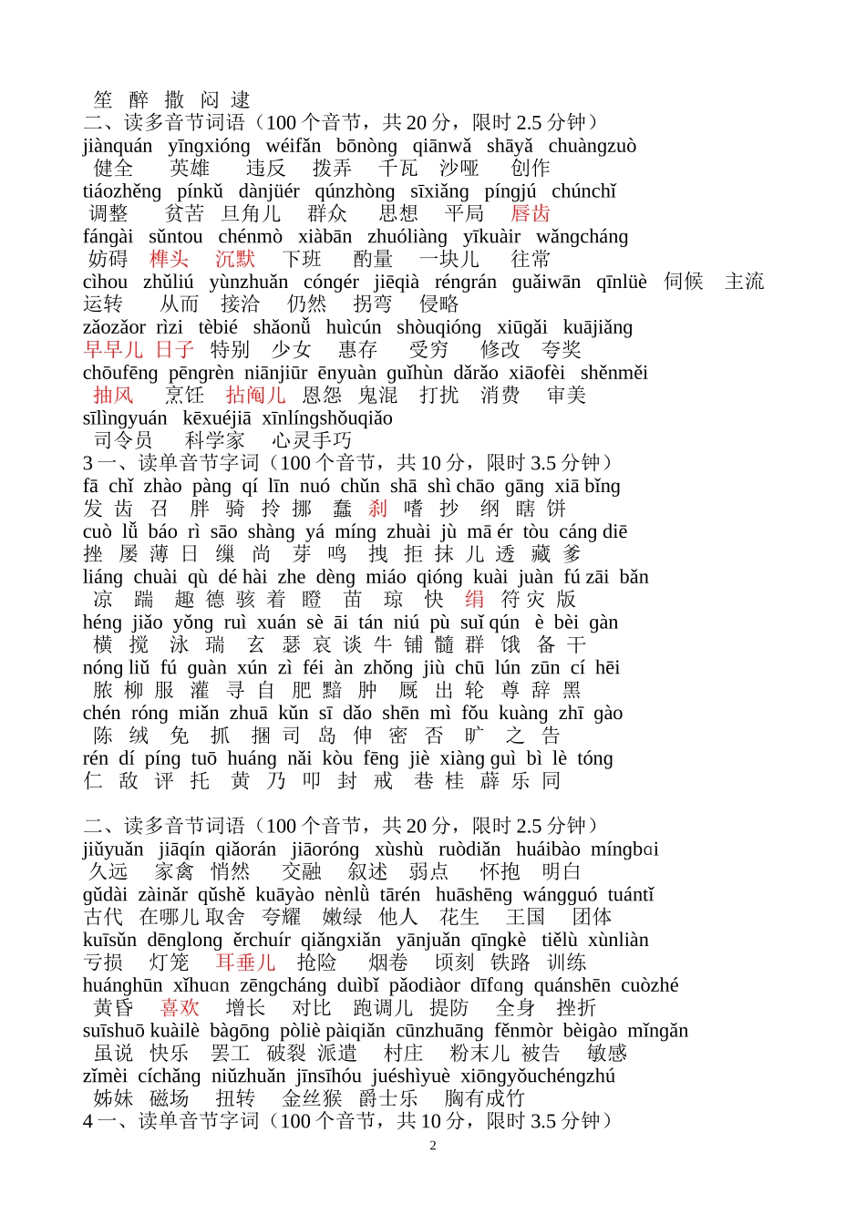 普通话水平测试用——100个单音节字词_第2页