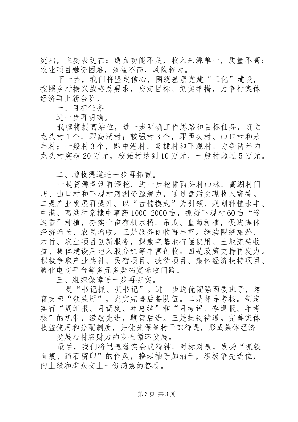 在发展壮大村集体经济工作推进会上的发言和表态发言_第3页
