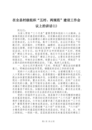 在全县村级组织“五村、两规范”建设工作会议上的讲话(1)