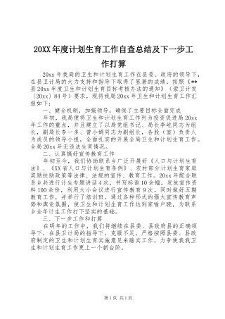 20XX年度计划生育工作自查总结及下一步工作打算