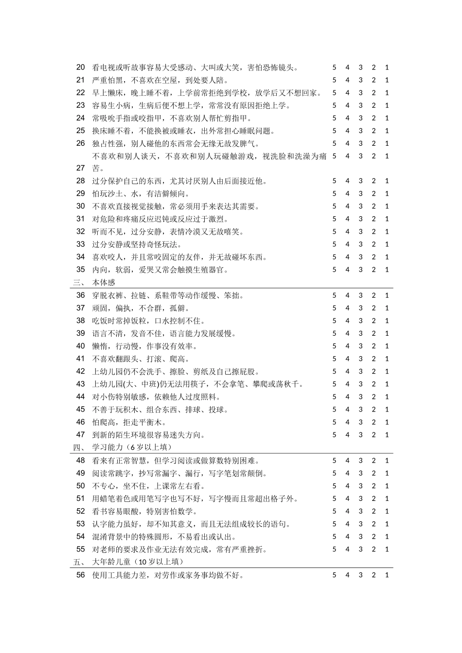 儿童感觉统合能力发展评定量表_第2页