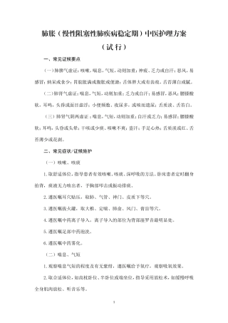 肺胀(慢性阻塞性肺疾病稳定期)中医护理方案