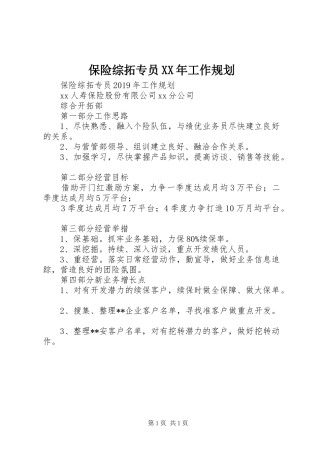 保险综拓专员XX年工作规划 
