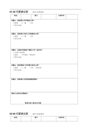 新员工入职面谈记录