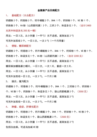 金健康产品详解与百病配方
