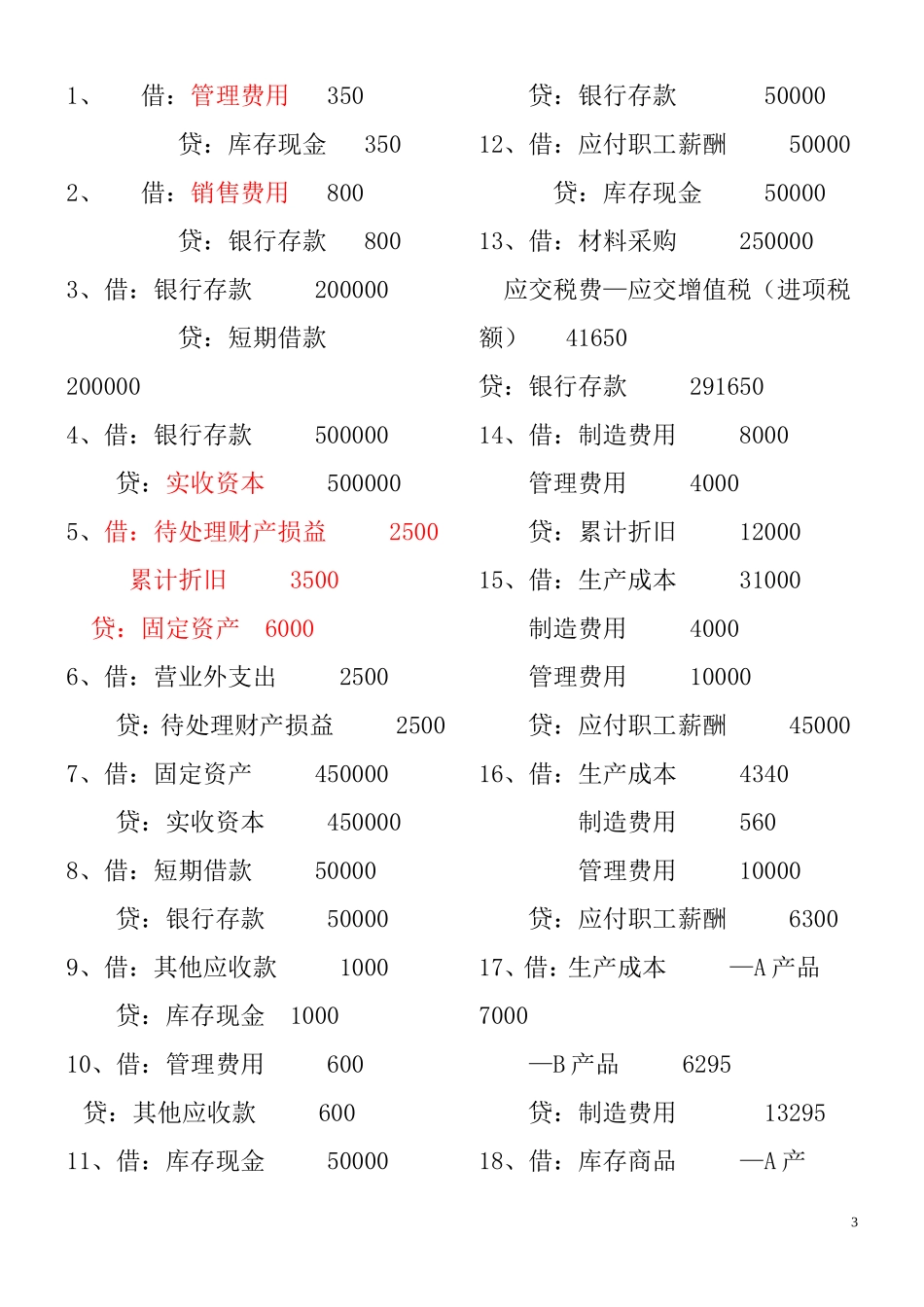 会计分录习题及答案(从业必备练习)_第3页