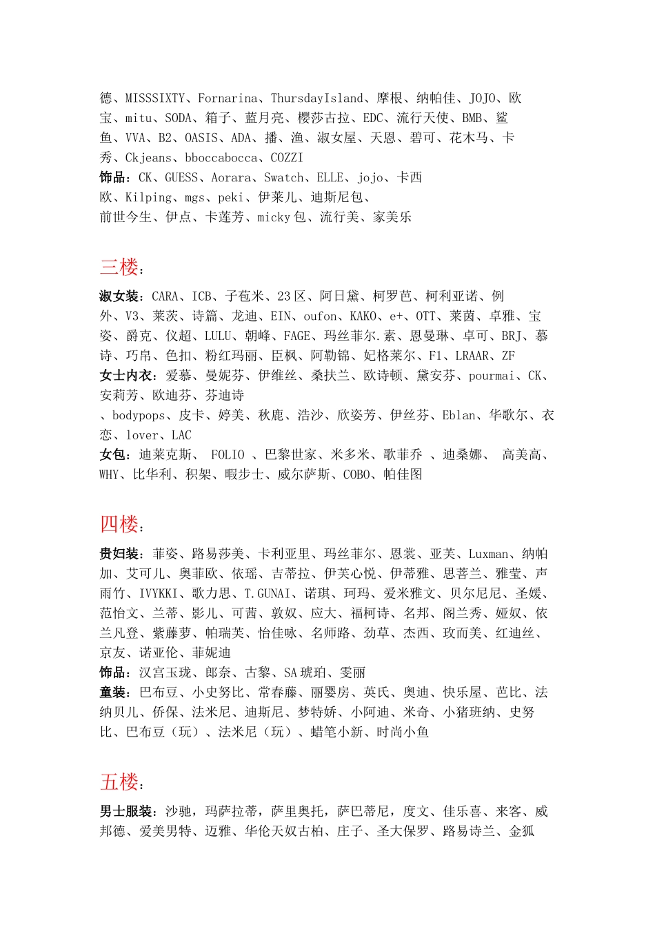 郑州市各大商场品牌分布概况_第2页