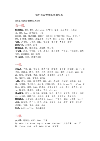 郑州市各大商场品牌分布概况