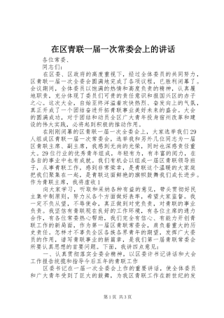 在区青联一届一次常委会上的讲话