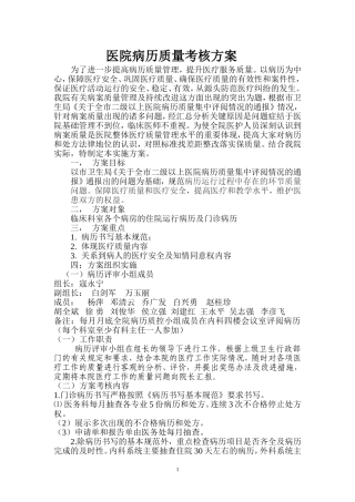 医院病历质量考核方案