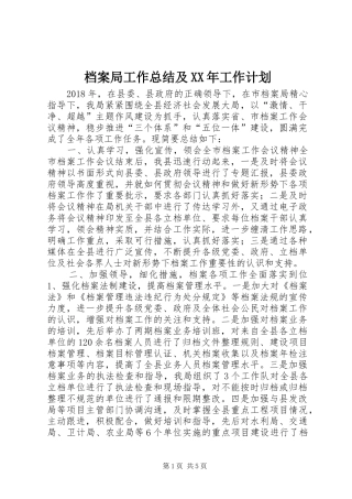 档案局工作总结及XX年工作计划 