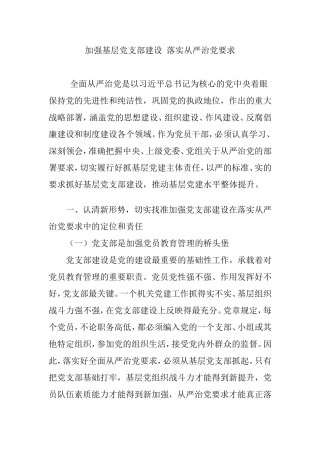 加强基层党支部建设  落实从严治党要求