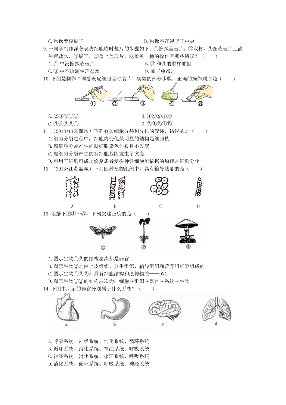 浙教版科学七年级上册第2章+观察生物+单元测试题_第2页