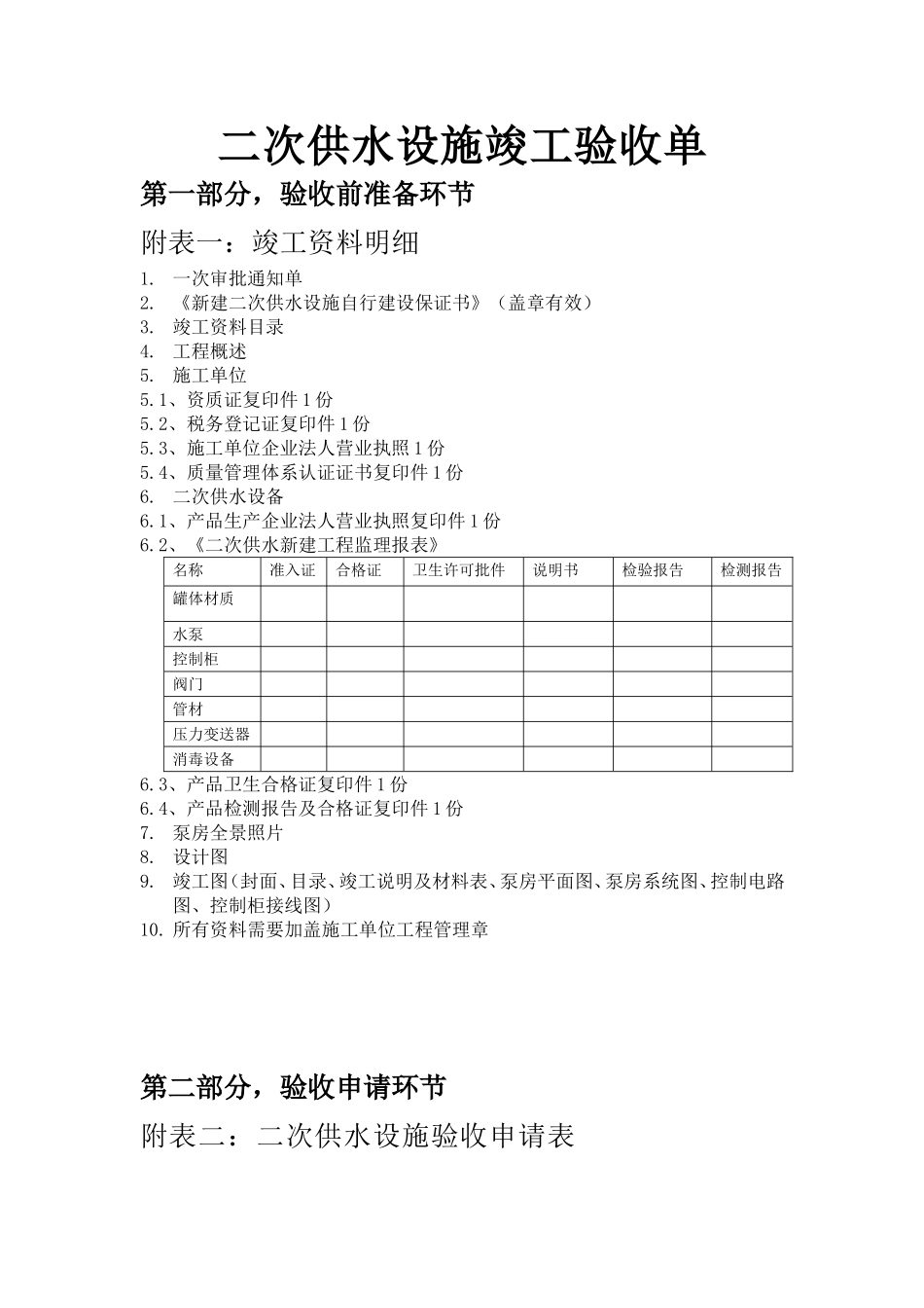 二次供水设施验收单_第1页
