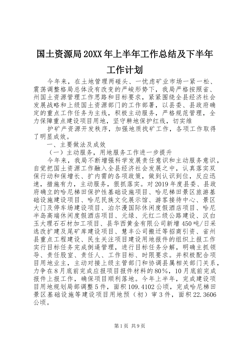 国土资源局20XX年上半年工作总结及下半年工作计划 _第1页