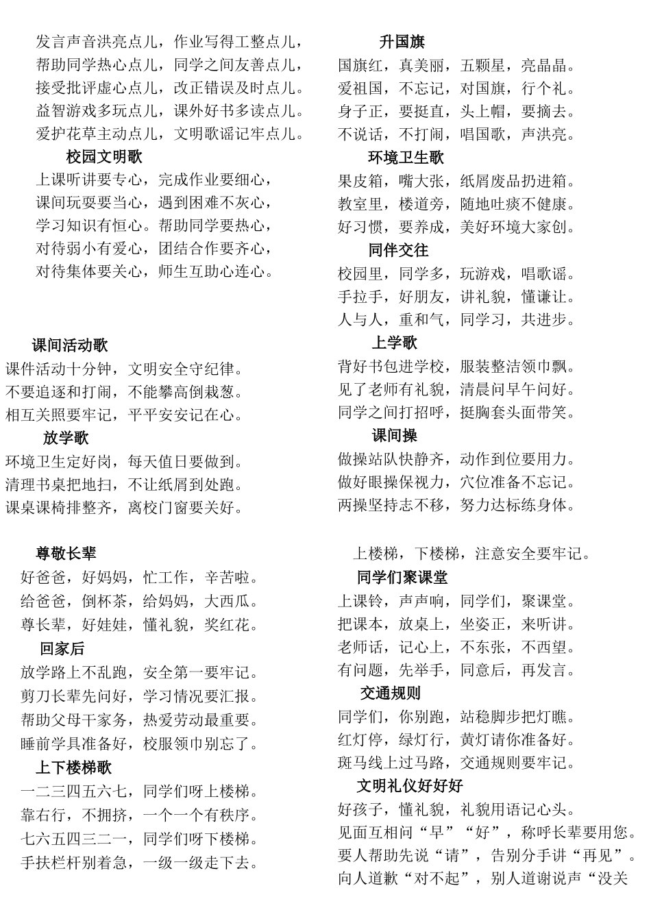 小学生行为习惯儿歌大全_第2页