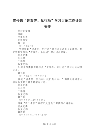 宣传部“讲看齐、见行动”学习讨论工作计划安排 