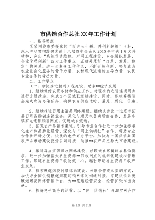 市供销合作总社XX年工作计划 