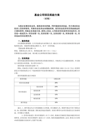 基金公司项目奖励方案(初稿)