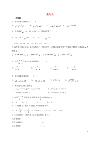 九年级数学寒假作业试题《数与式》