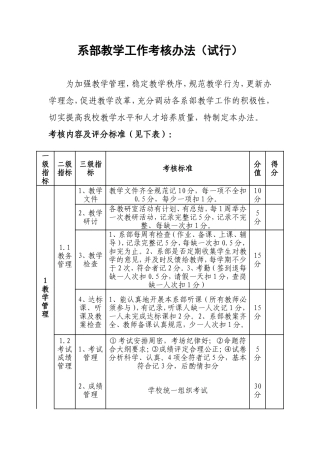 系部教学工作考核办法