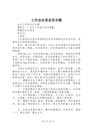工作会议表态发言稿