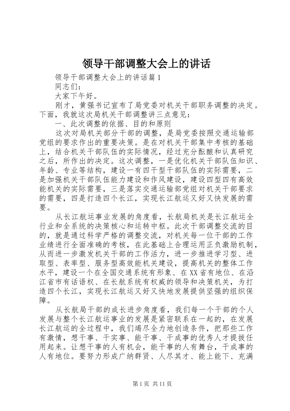 领导干部调整大会上的讲话_第1页