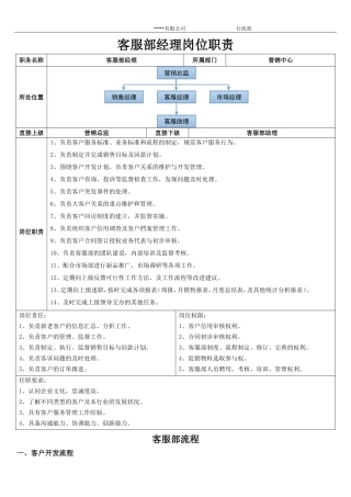 客服部经理岗位职责