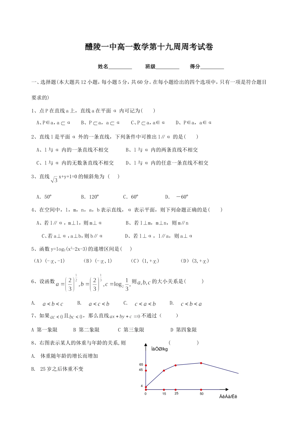 2015上学期高一数学周考4_第1页