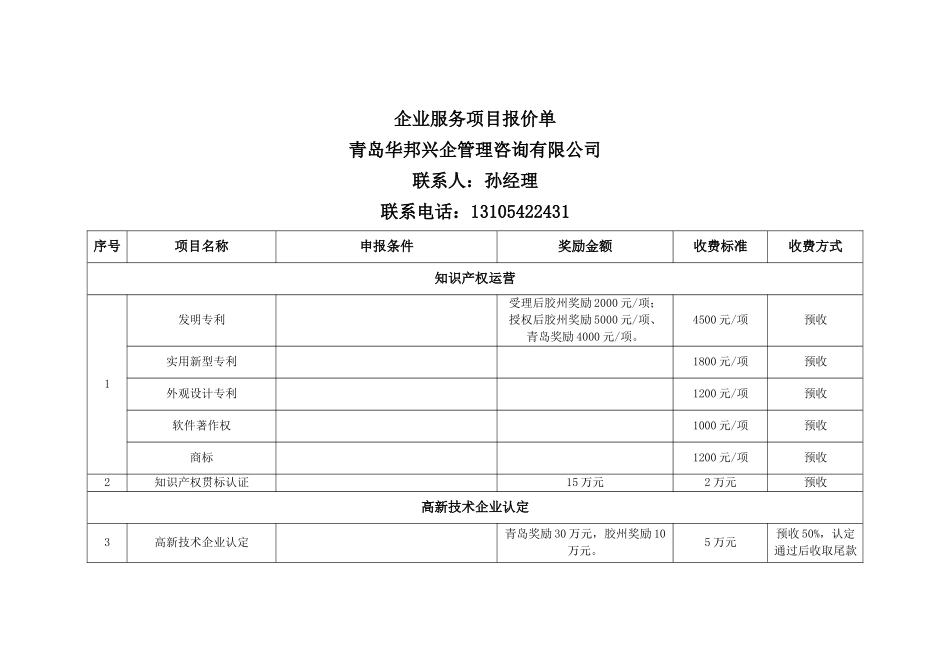 服务项目报价单_第1页
