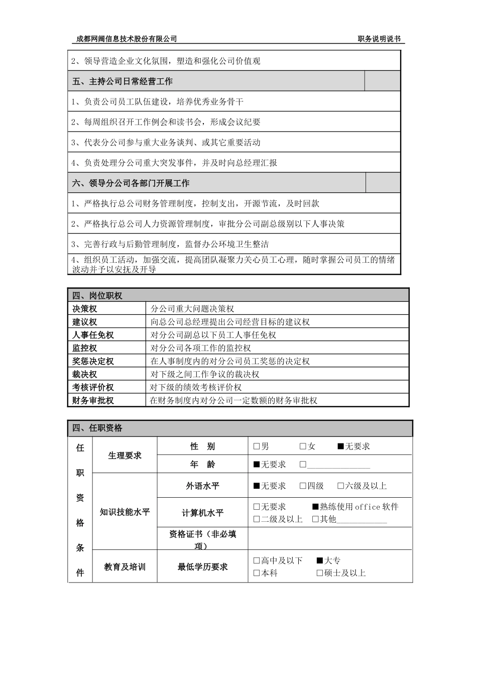 分公司总经理职务说明书_第2页