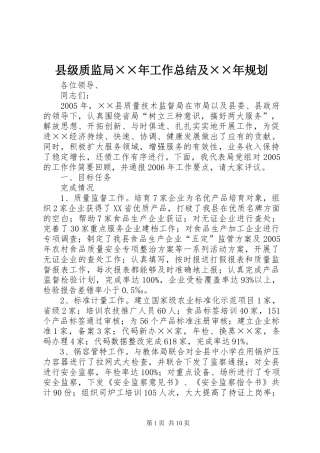 县级质监局××年工作总结及××年规划 