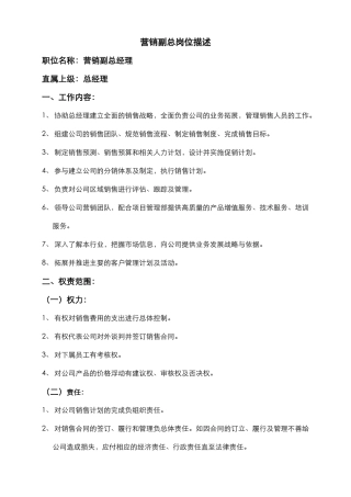 销售部门各岗位描述