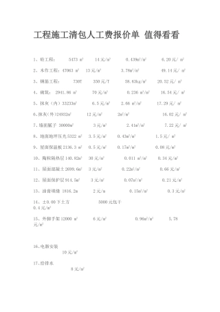 工程施工清包人工费报价单