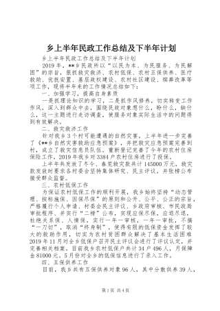 乡上半年民政工作总结及下半年计划 