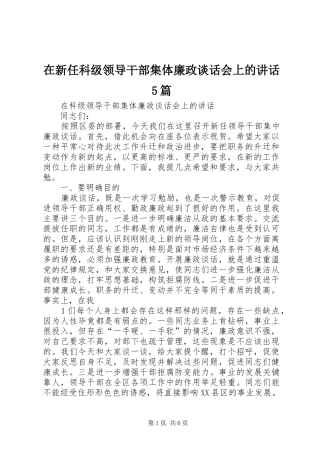 在新任科级领导干部集体廉政谈话会上的讲话5篇