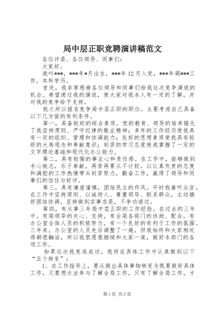 局中层正职竞聘演讲稿范文