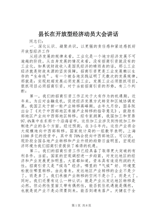 县长在开放型经济动员大会讲话