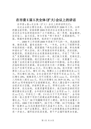 在市委X届X次全体(扩大)会议上的讲话